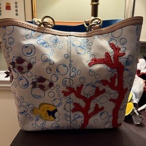 Coach “Limited Edition” Resort Bubble/Fish/Coral Canvas Tote Style 34458